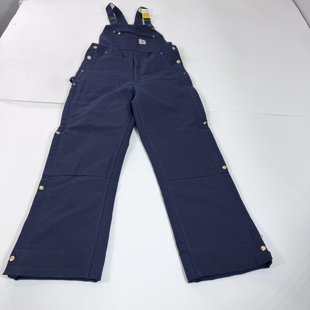 Carhartt Bib Overalls Mens M Tall Blue Duck Insulated Quilt Lined Workwear